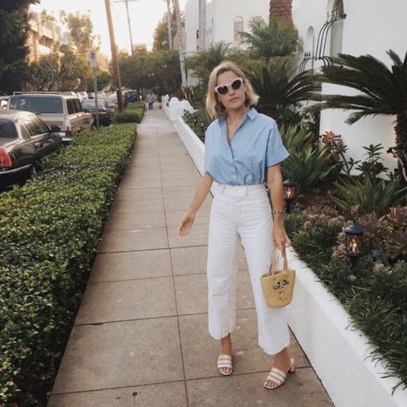 white wide leg cropped jeans